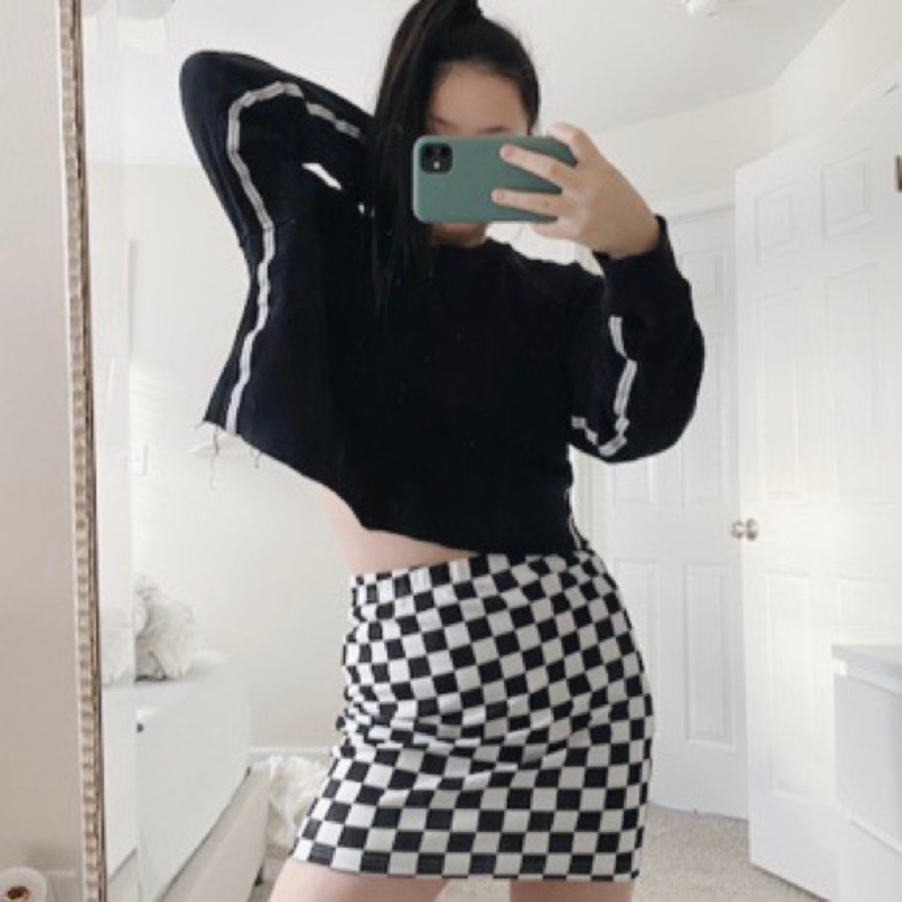 Black And White Checkered Plaid Skirt